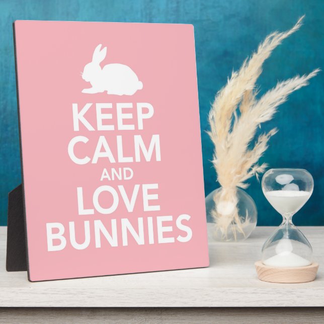 Pink Keep Calm and Love Bunnies plaque / easel (Side)