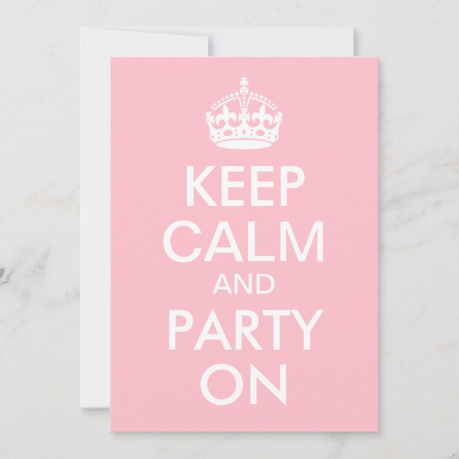 Pink Keep Calm and Party On Birthday Invitation (Front)