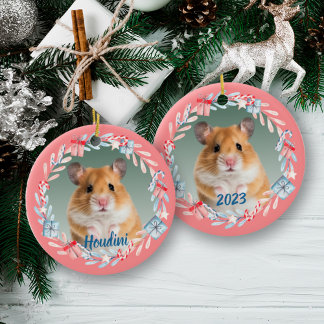 Pink Keepsake Photo Holiday Wreath Ceramic Tree Decoration