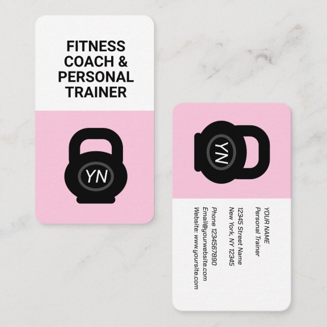 Pink kettlebell business card for personal trainer (Front/Back)