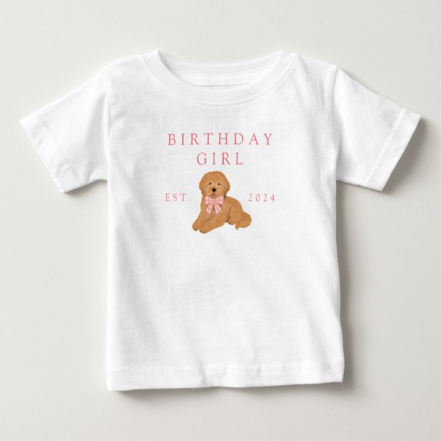 Pink Kids Birthday Gingham Paw Print Birthday Baby T-Shirt (Front)
