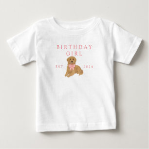Pink Kids Birthday Golden Retriever Birthday Baby T-Shirt