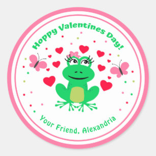 Pink Kids Frog Hoppy Valentines Day Classic Round Sticker