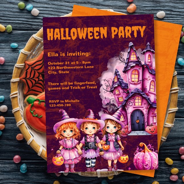 Pink Kids Halloween Party Invitation (Pink Kids Halloween Party Invitation
)