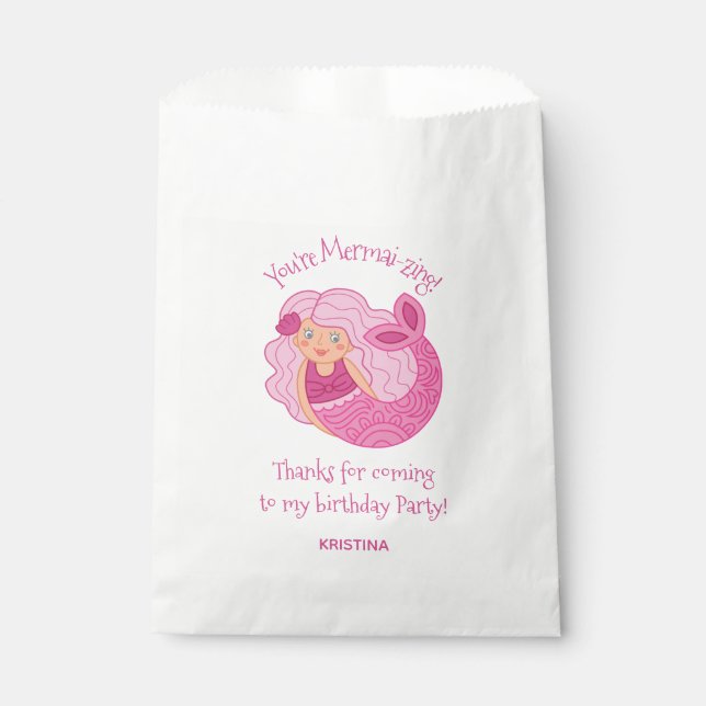 Pink Kids Mermaid Birthday Party Favour Bags (Front)