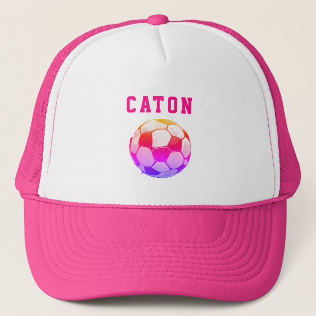 Pink Kids Soccer Personalised Trucker Hat (Front)