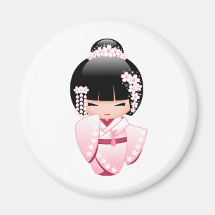 Pink Kimono Kawaii Kokeshi Doll Magnet