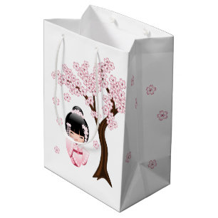 Pink Kimono Kawaii Kokeshi Doll Medium Gift Bag