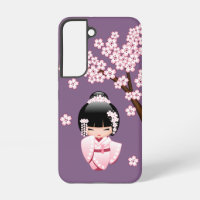 Pink Kimono Kawaii Kokeshi Doll on Purple