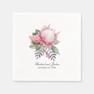 Pink King Protea Watercolor Botanical Wedding Napkin