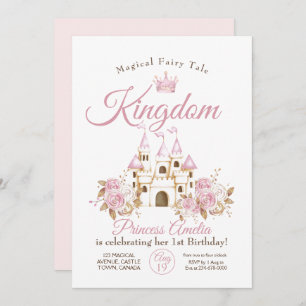 Pink Kingdom Princess 1st Birthday Invitation