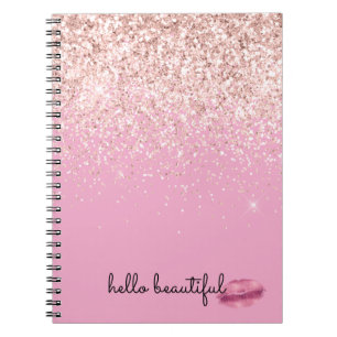 Pink Kiss Lips Blush Glitter Notebook