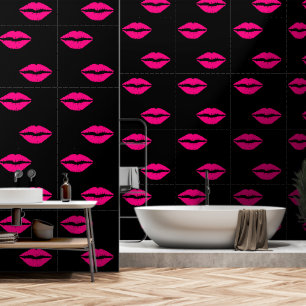 Pink Kiss Lips Custom Colour Black Wallpaper