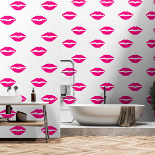 Pink Kiss Lips Custom Colour White Wallpaper