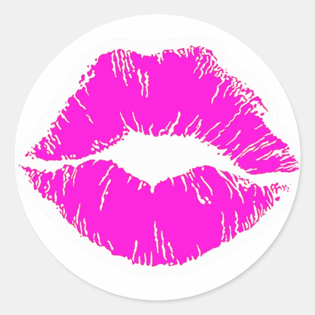 Pink kiss lips lipstick makeup beauty fashion love classic round sticker (Front)