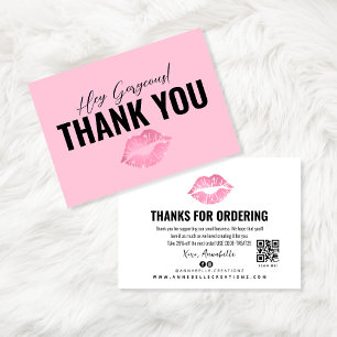 Pink Kiss Lips Thank You Card