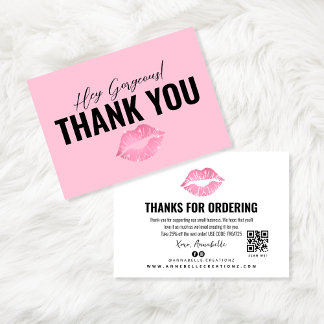 Pink Kiss Lips Thank You Card