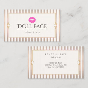Pink Kiss Vintage Makeup Artist Gold Stripe Beauty Business Card
