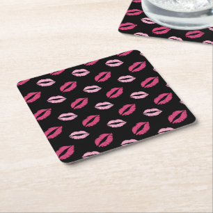 Pink Kisses Square Paper Coaster