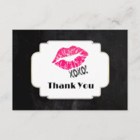 Pink Kissy Lips with xoxo! Gold on Black Thank You