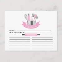 Pink Kitchen Tools Bridal Shower Recipe Cards