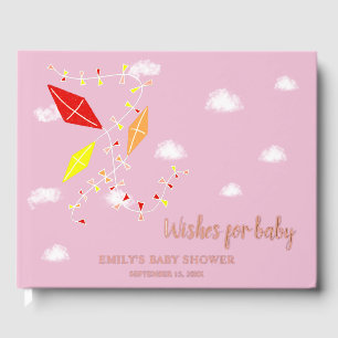 Pink Kites Baby Shower Gold Foil Wishes for Baby Guest Book
