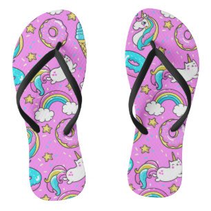 Pink Kitschy glittery funny unicorn and kitty Jandals