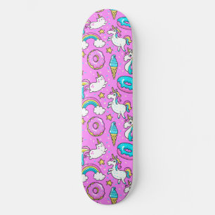 Pink Kitschy glittery funny unicorn and kitty Skateboard