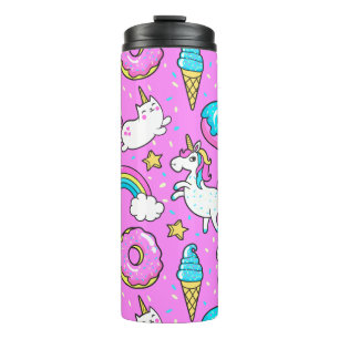 Pink Kitschy glittery funny unicorn and kitty Thermal Tumbler