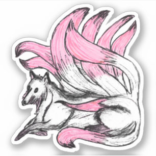 Pink Kitsune Japanese Fox Sketch