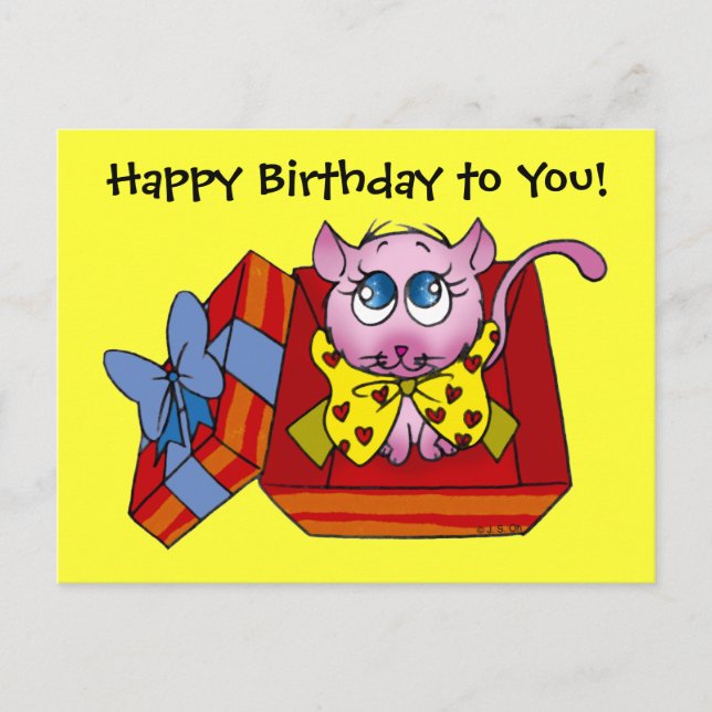 Pink kitten birthday postcard (Front)