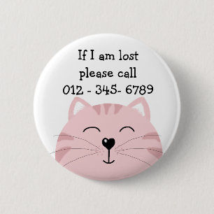 Pink Kitten smile, Child Emergency Contact 6 Cm Round Badge