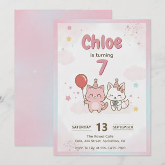 Pink Kitty Birthday Party for Girls Cute Kawaii Invitation