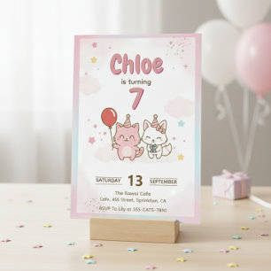 Pink Kitty Birthday Party for Girls Cute Kawaii Invitation