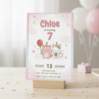 Pink Kitty Birthday Party for Girls Cute Kawaii Invitation