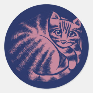 Pink Kitty Cat Art cute blue Cats Caturday Classic Round Sticker