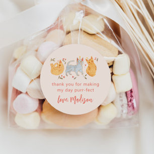 Pink Kitty Cat Birthday Party Favour Classic Round Sticker