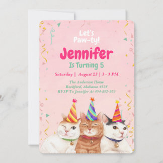 Pink Kitty Cat Birthday Party Invitation, Editable Invitation