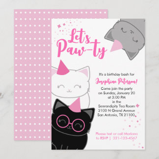 Pink Kitty Cat Fun Birthday Party Evite or Print Invitation