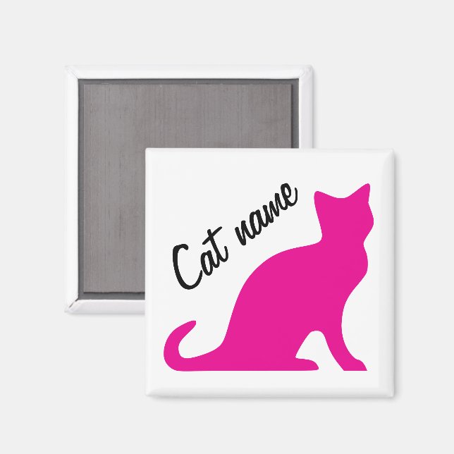 Pink kitty cat silhouette magnets with custom name (Front/Back)