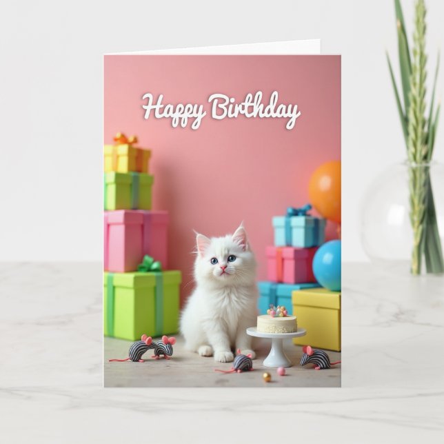 Pink Kitty Celebration Card (Front)