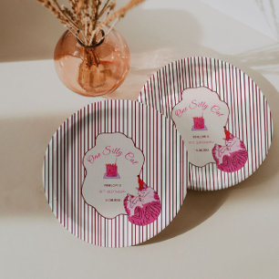 Pink Kitty Party One Silly Cat 1st Birthday Paper Plate