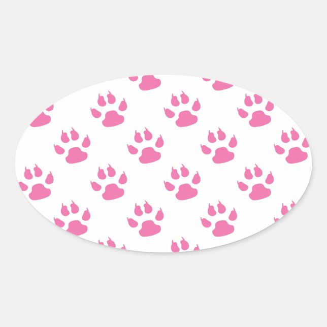 Pink kitty paw print patter oval sticker (Front)