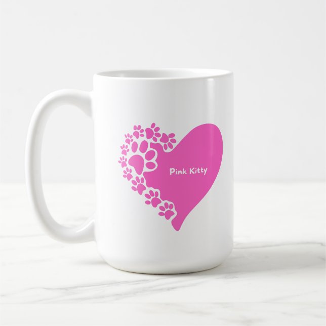 Pink Kitty paws heart mug for cat lover women (Left)