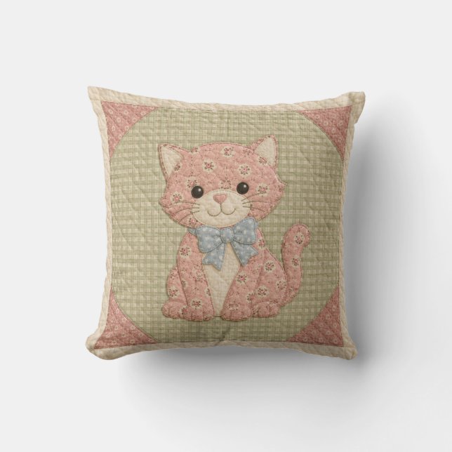 Pink Kitty Quilt Cushion (Front)