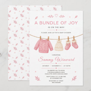 Pink Knitted Clothesline Baby Shower Invitation