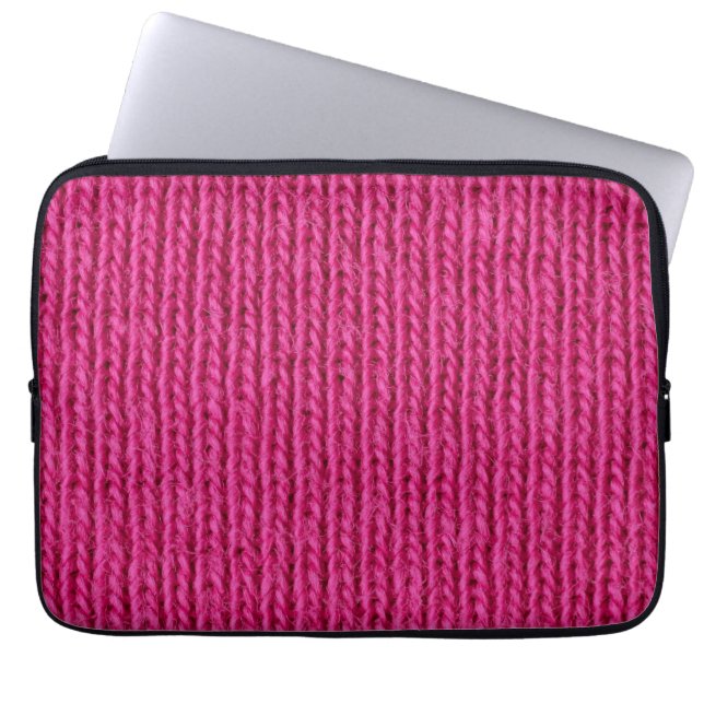 Pink knitted wool close up laptop sleeve (Front)