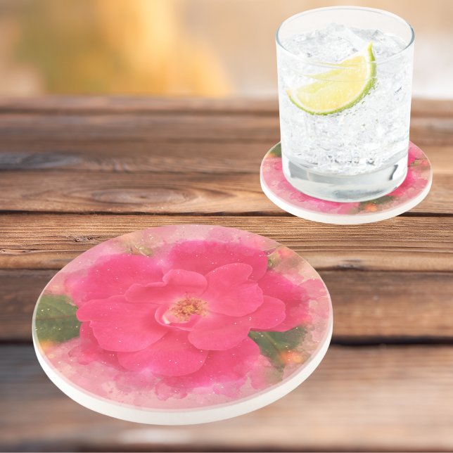 Pink Knockout Rose Watercolor  Coaster (Creator Uploaded)