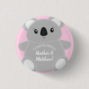 Pink Koala Bear Baby Shower 3 Cm Round Badge