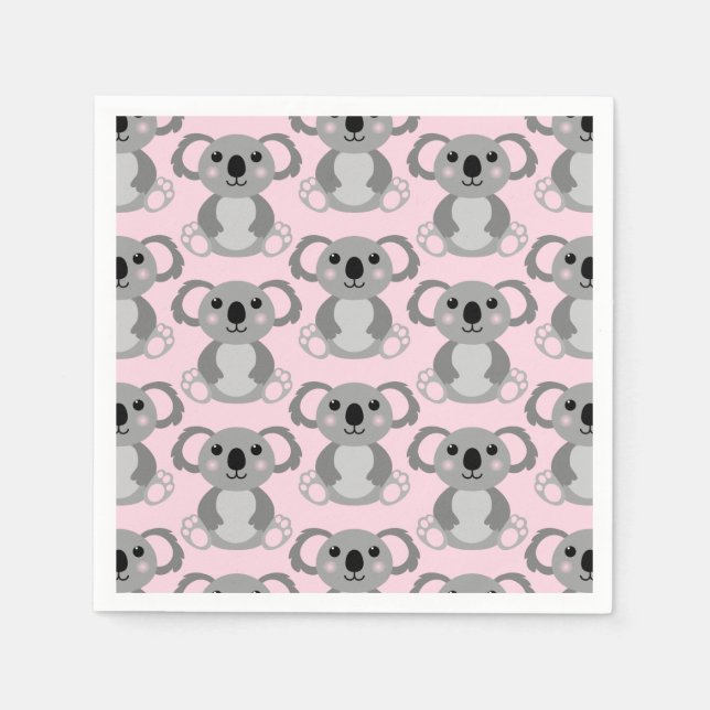 Pink Koala Bear Baby Shower Napkin (Front)